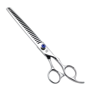 Професійні шанкерні ножиці V.D. Family 7.0 дюймів з блакитним кристалічним регулятором натягу для грумінгу тварин